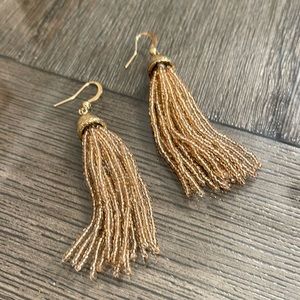 Vintage Style Champagne Colored Seed Bead Tassel Earrings